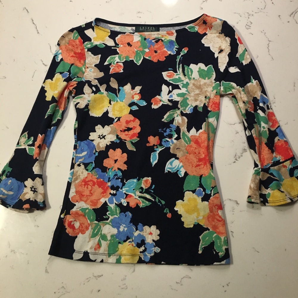 LRL Lauren Ralph Lauren bell sleeve top floral